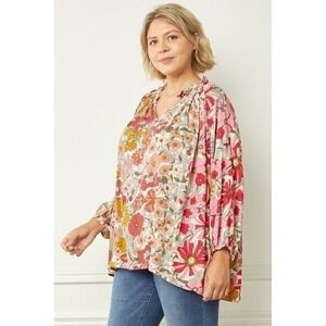 Womens‎ Size 1x Floral Tunic Top Lightweight Cottagecore Romantic Feminine Boho